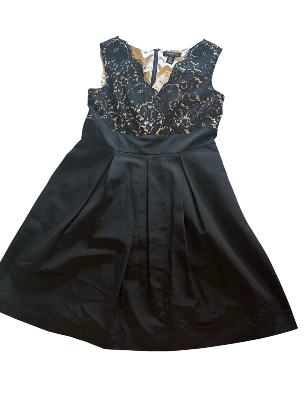 White House Black Market Black Lace & Satin Fit-and-Flare Dress